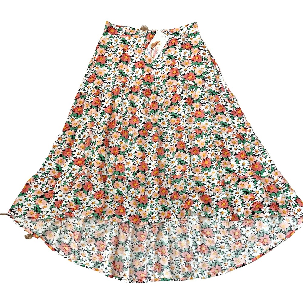 New Pretty Garden Floral Cottagecore Skirt Women M 8 10 A Line Print High Low